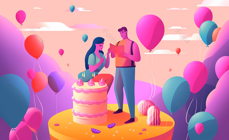 蛋糕男女看书520情人节手绘场景,插画/手绘图,插画/手绘图库,插画/手绘图下载,插画/手绘